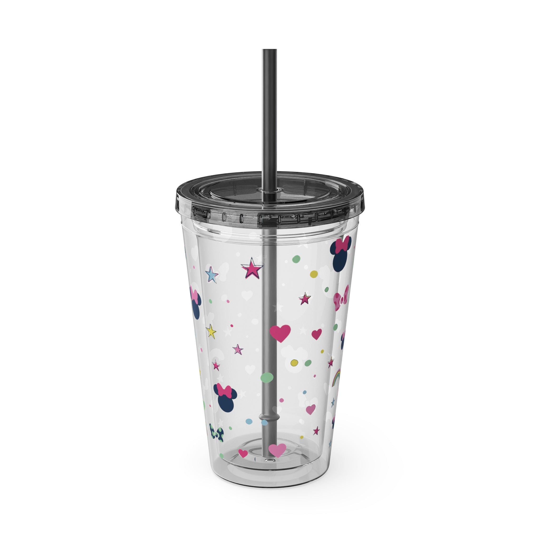 16oz Cute Mouse Icons Tumbler with Straw — Rainbows, Hearts & Stars Travel Cup