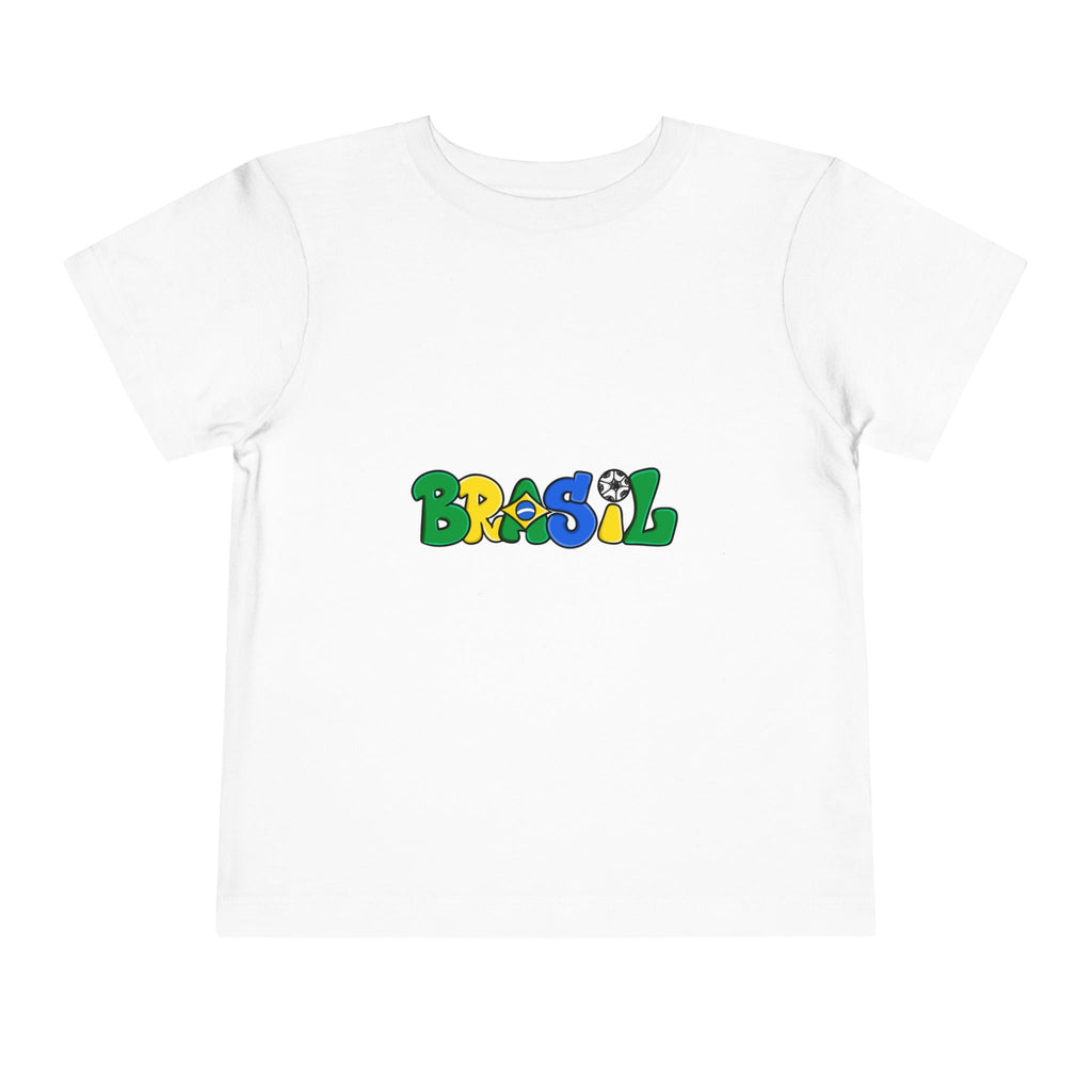 Brazil Toddler Tee — Colorful Map & Brasil Text Kids T‑Shirt (Soccer & Carnival Design)