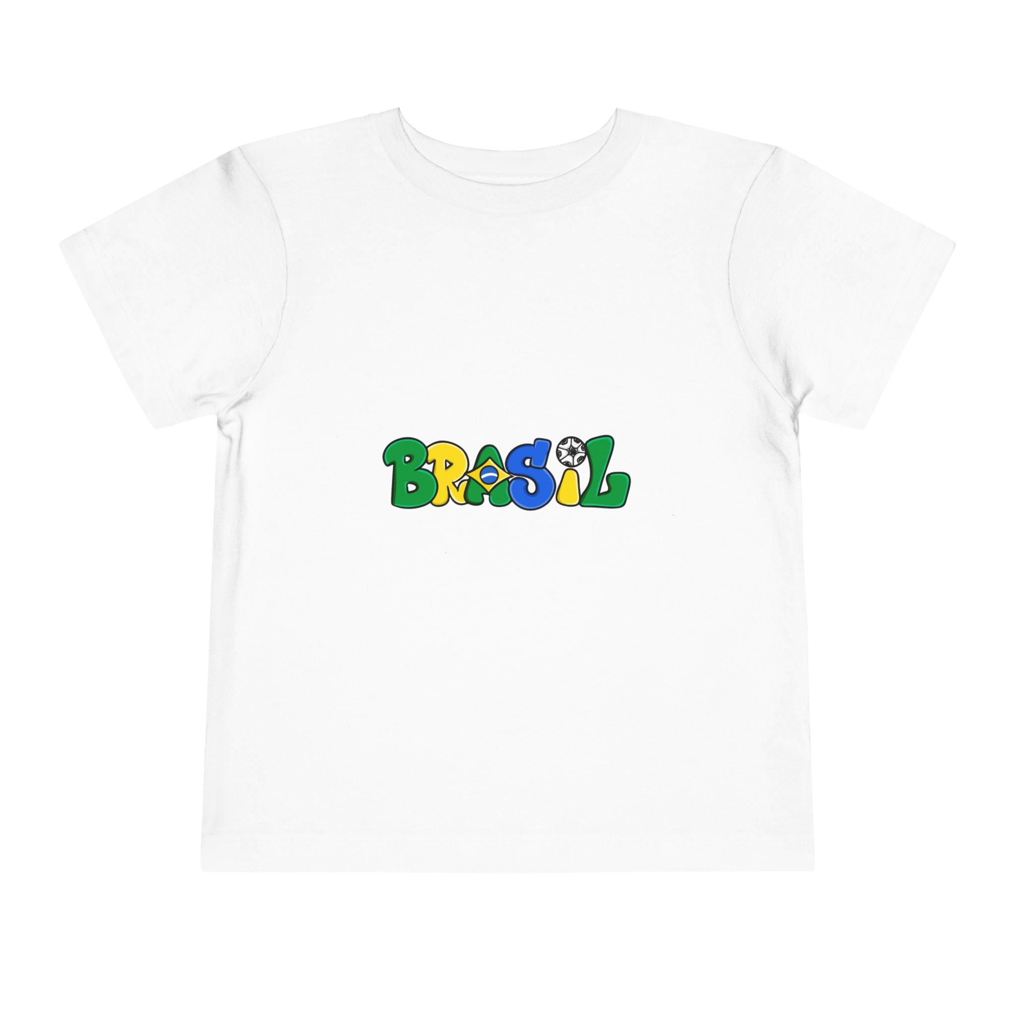 Brazil Toddler Tee — Colorful Map & Brasil Text Kids T‑Shirt (Soccer & Carnival Design)
