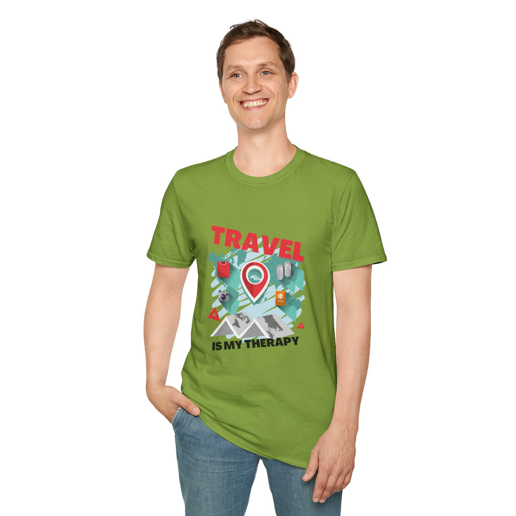 Travel Is My Therapy T-Shirt — Wanderlust Map Tee for Travelers & Adventure Lovers