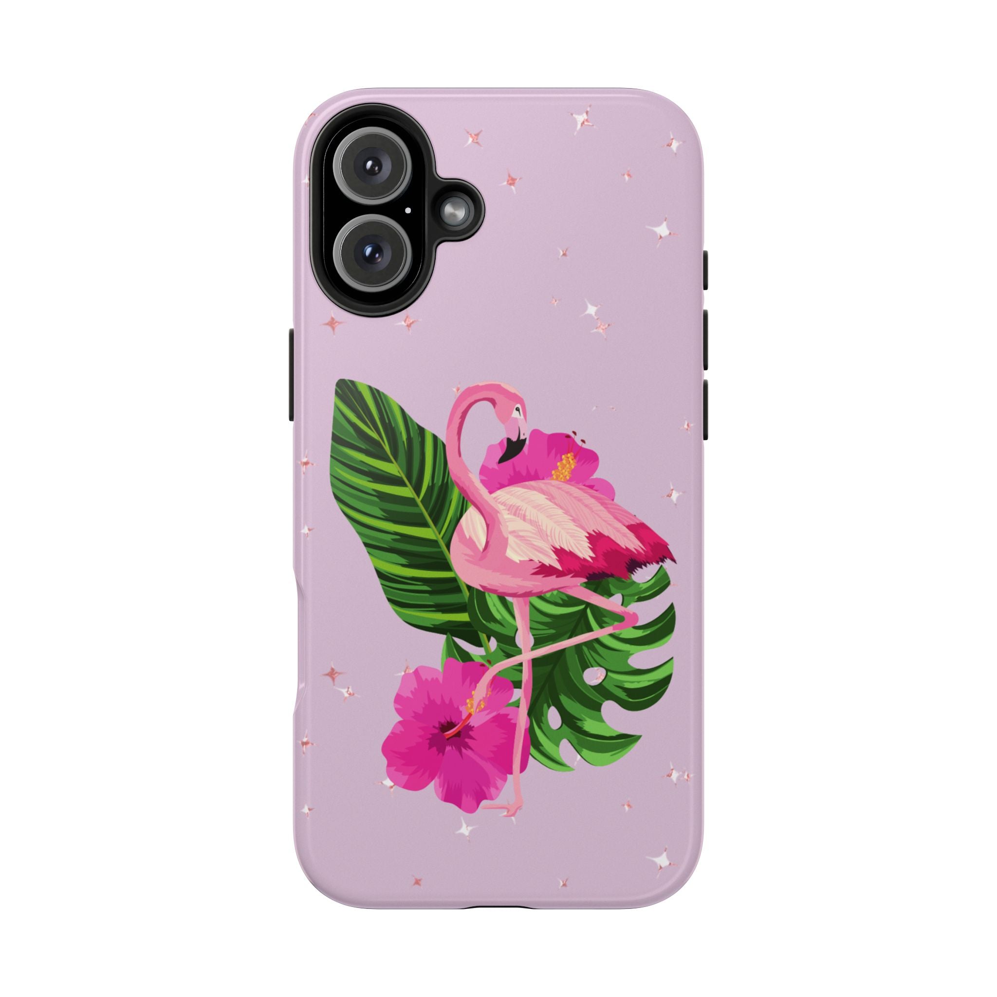 Flamingo Tropical Tough Phone Case — Pink Hibiscus & Palm Leaves