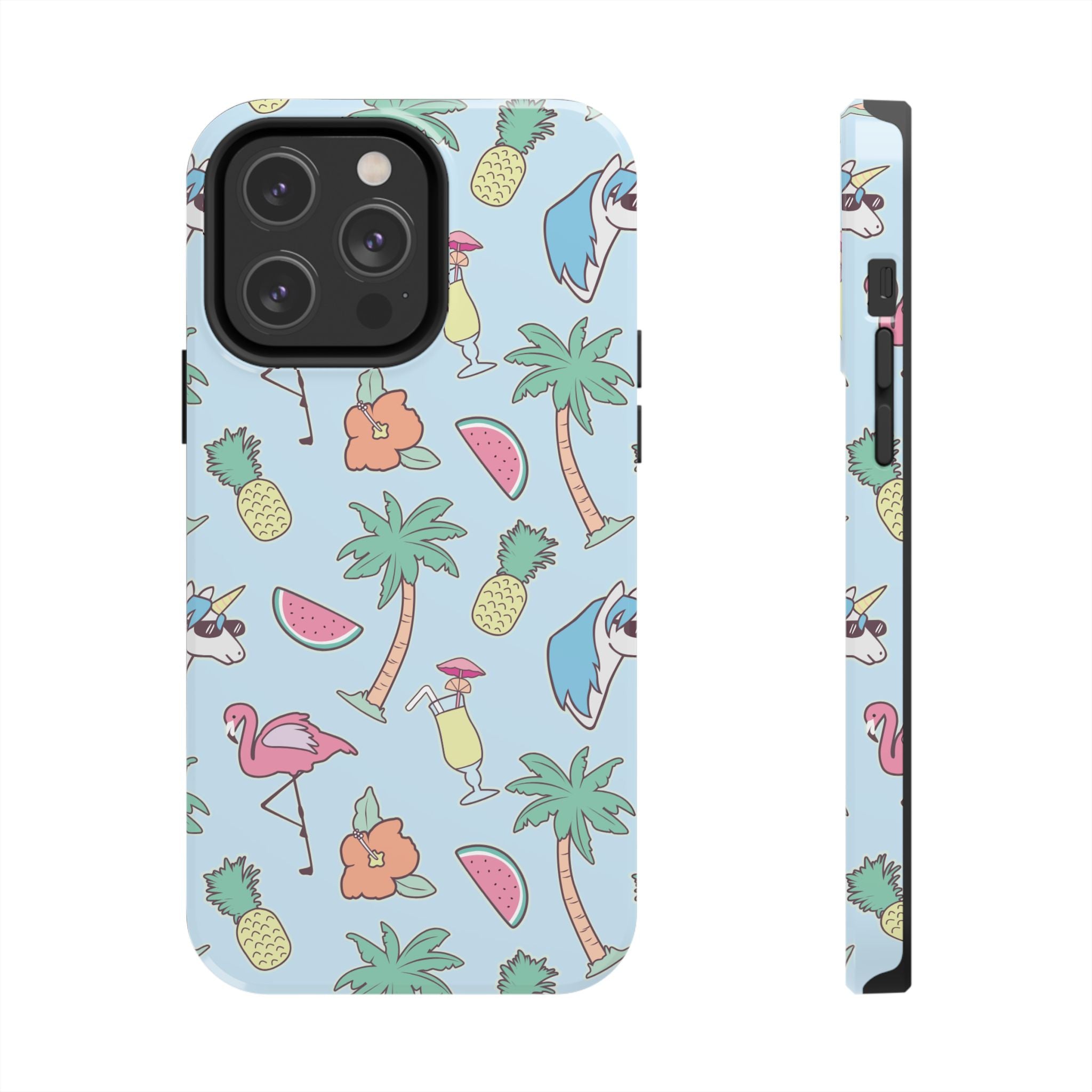 Tropical Summer Tough Phone Case — Pineapple, Flamingo & Palm Pattern