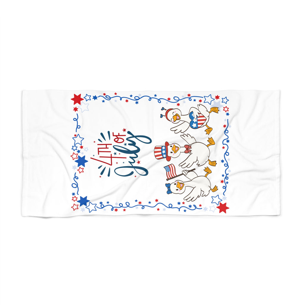 4th of July Beach Towel — Patriotic Ducks with Stars & Stripes