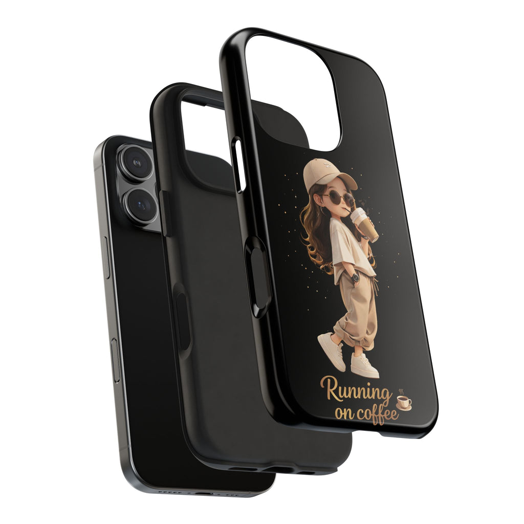 Phone Case — 'Running on Coffee' Cute Coffee Girl Protective Case