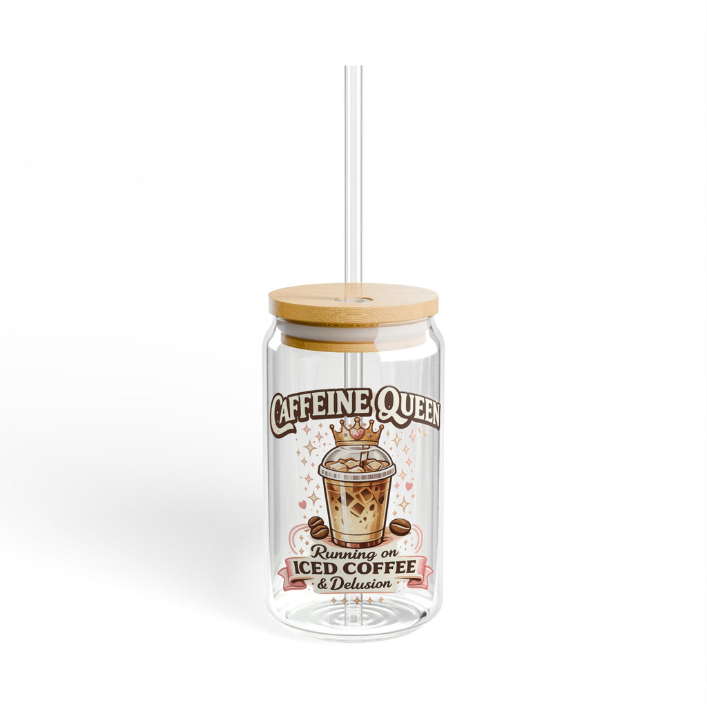 Caffeine Queen iced coffee illustration Sipper Glass | 16oz