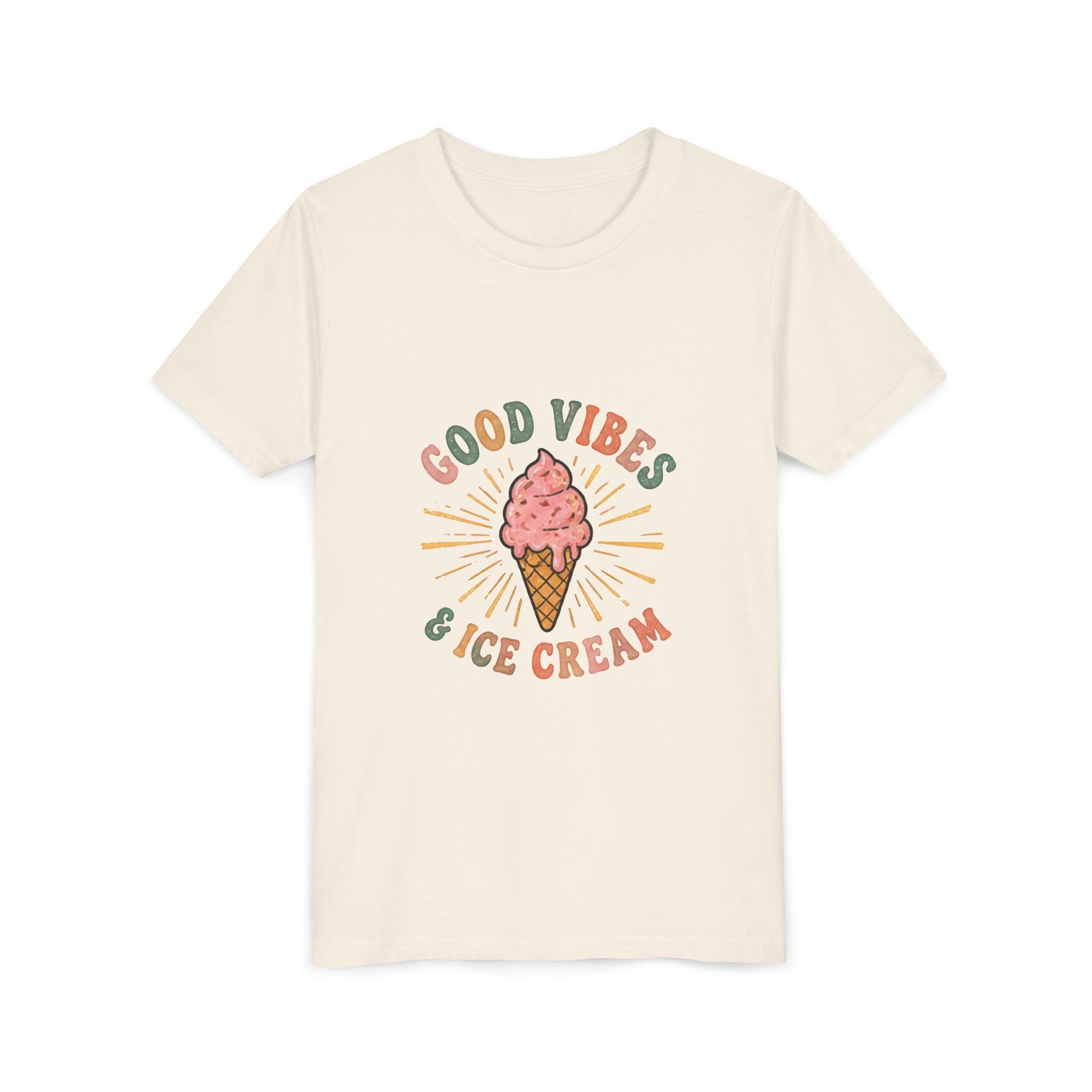 Youth Tee — "Good Vibes & Ice Cream" Cute Ice Cream Graphic Shirt