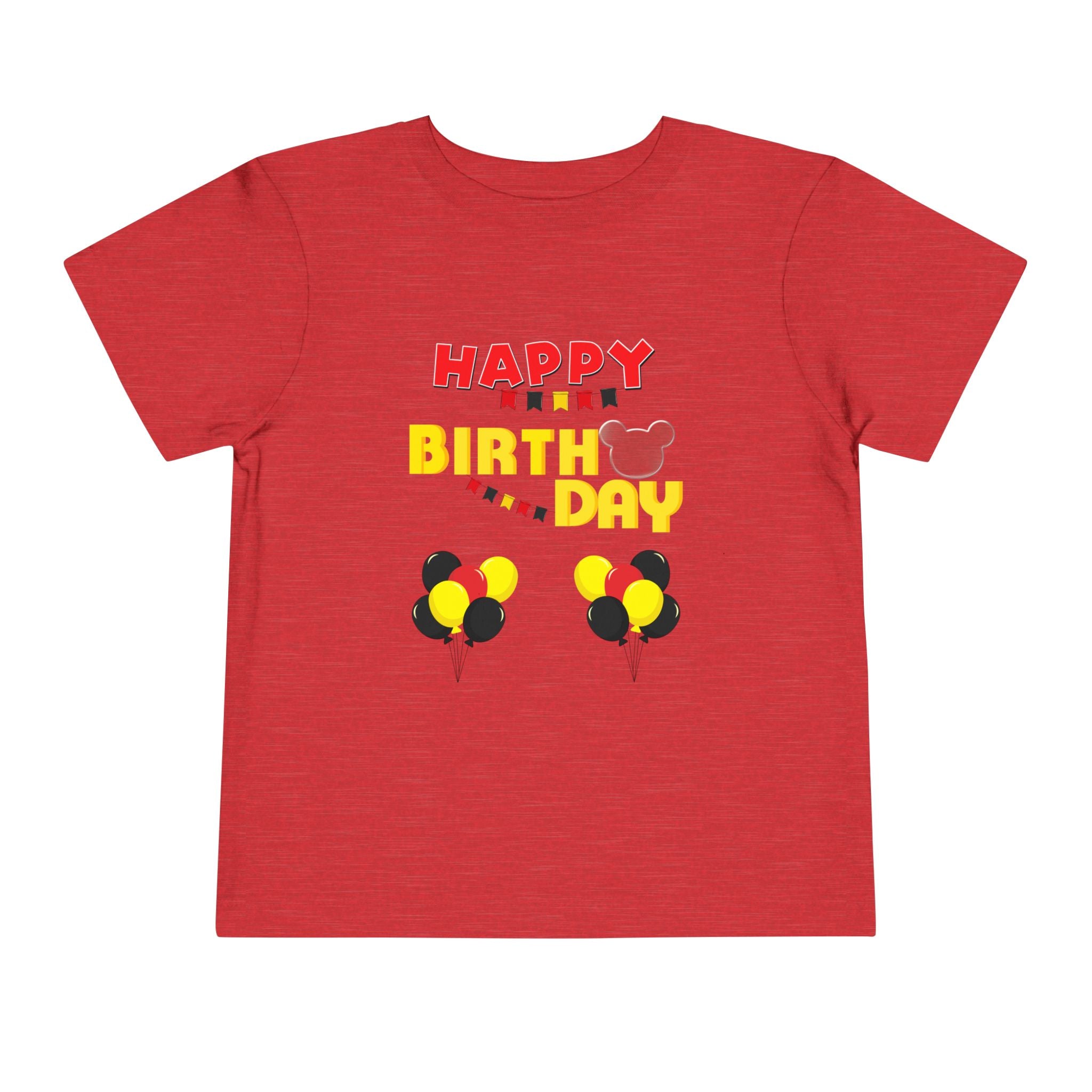 Toddler Tee — 'Happy Birthday' Balloon Party Shirt (Mickey-Style Colors)