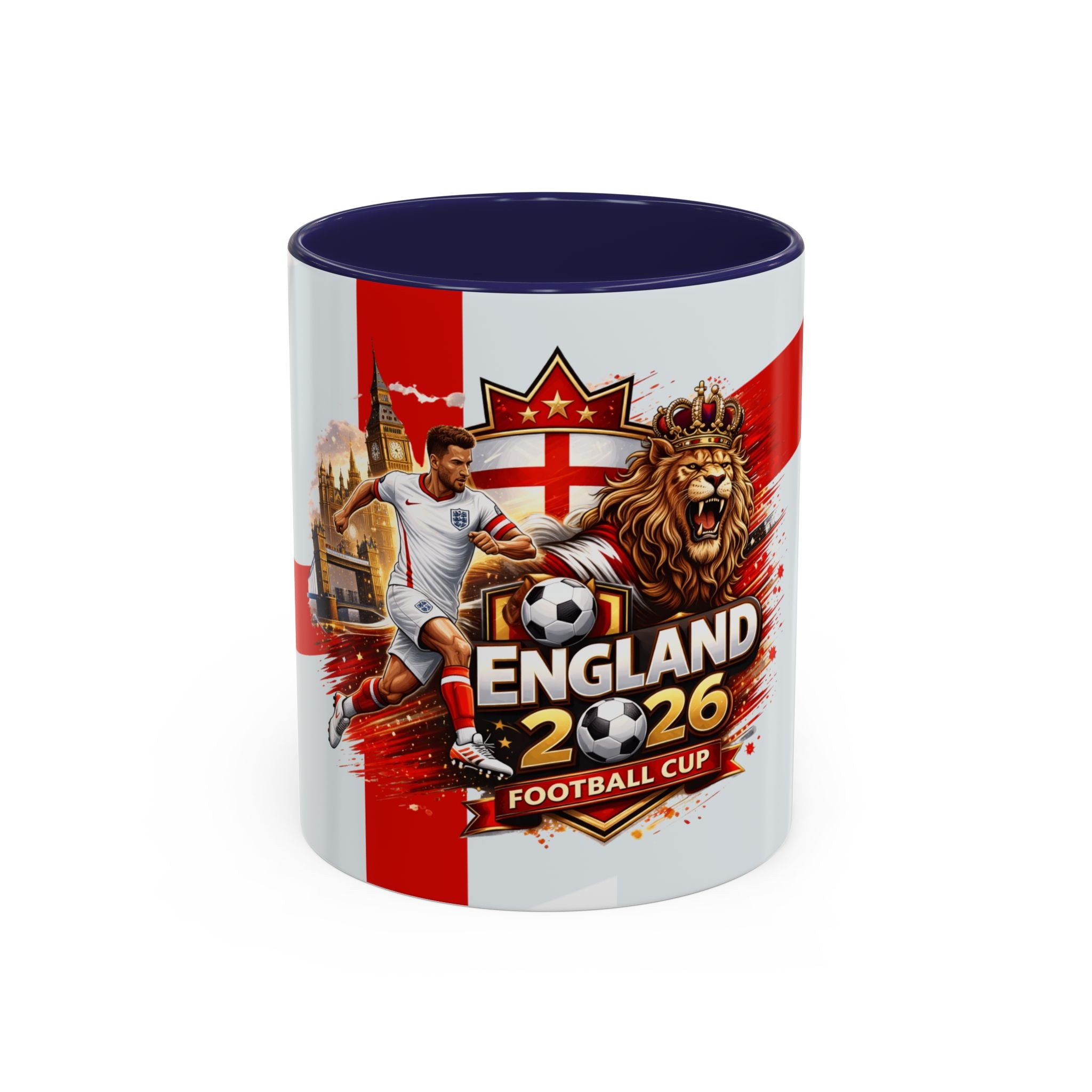 England 2026 Football Cup Accent Mug — Lion & St. George Soccer Coffee Cup (11/15oz)