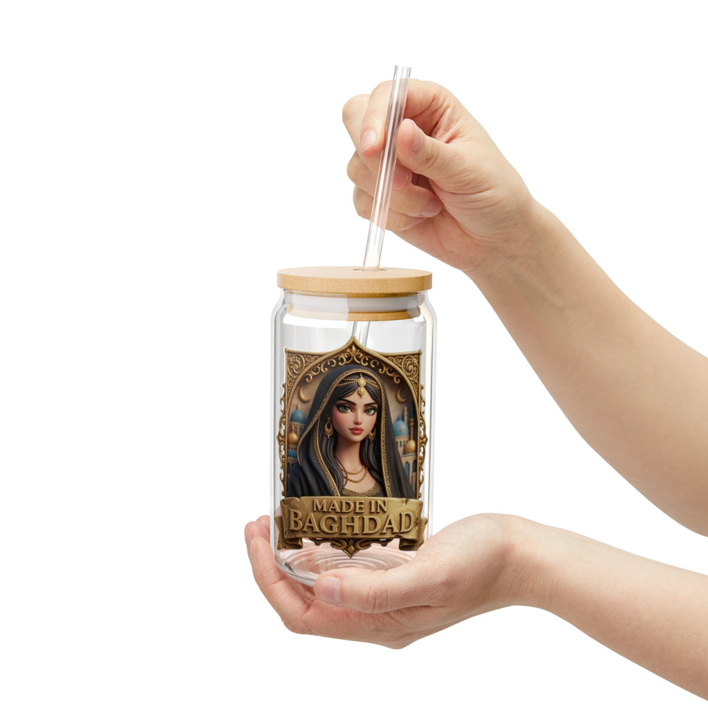 Made in Baghdad Sipper Glass – 16oz Illustrated Middle Eastern Portrait Drink Tumbler