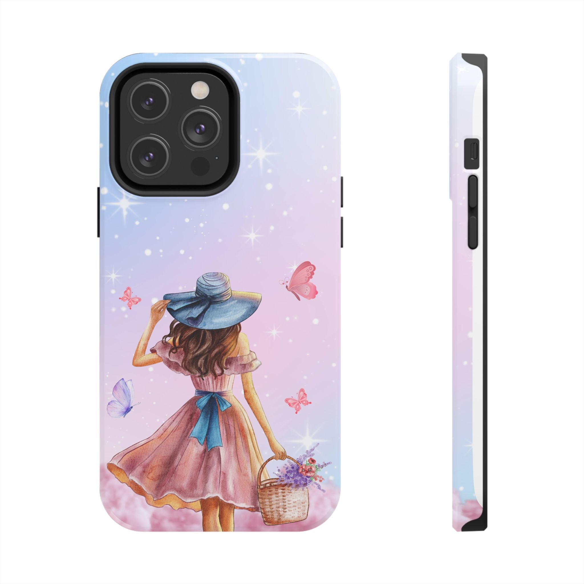 Pastel Girl with Hat Phone Case — Floral Basket Butterfly Tough Phone Case