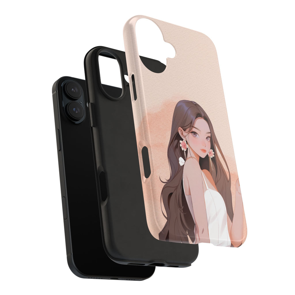 Tough Phone Case — Elegant Anime Girl Illustration, Protective Slim Phone Cover
