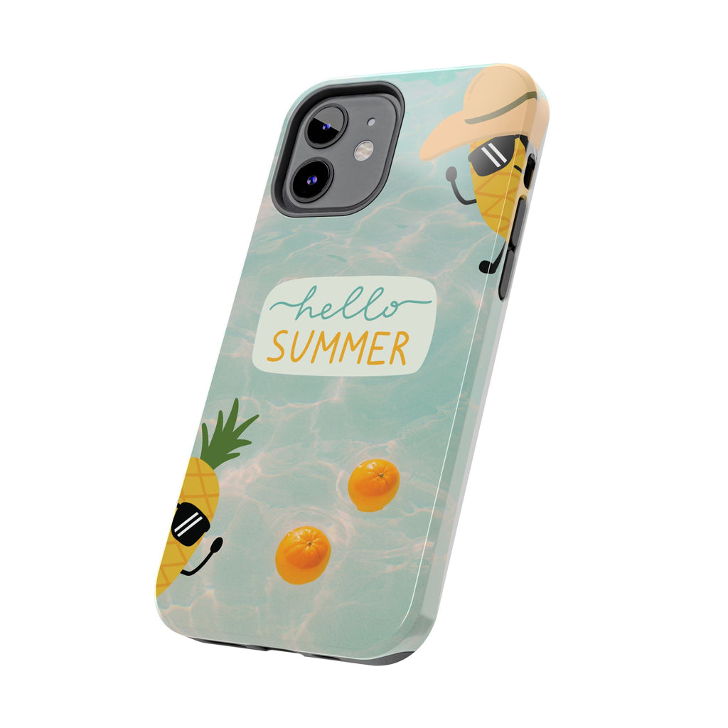 Hello Summer Tough Phone Case - Cute Pineapple & Oranges Beach Design