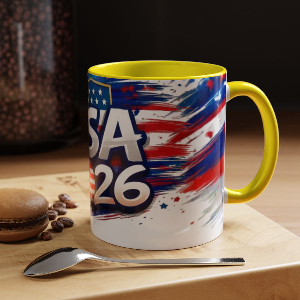 USA 2026 Flag Accent Coffee Mug — Patriotic Fourth of July Drinkware