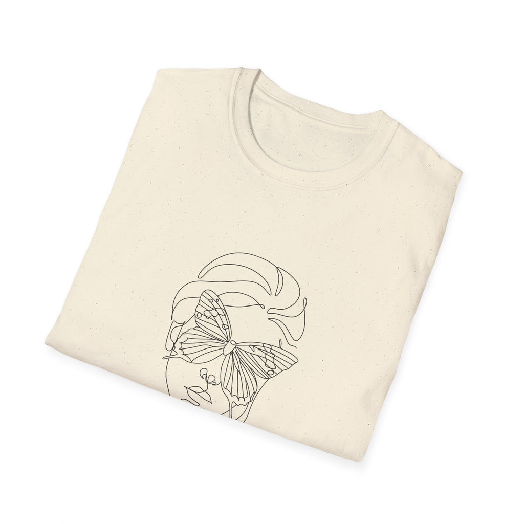 Minimal Line Art Face T‑Shirt — Abstract Floral Mask Graphic