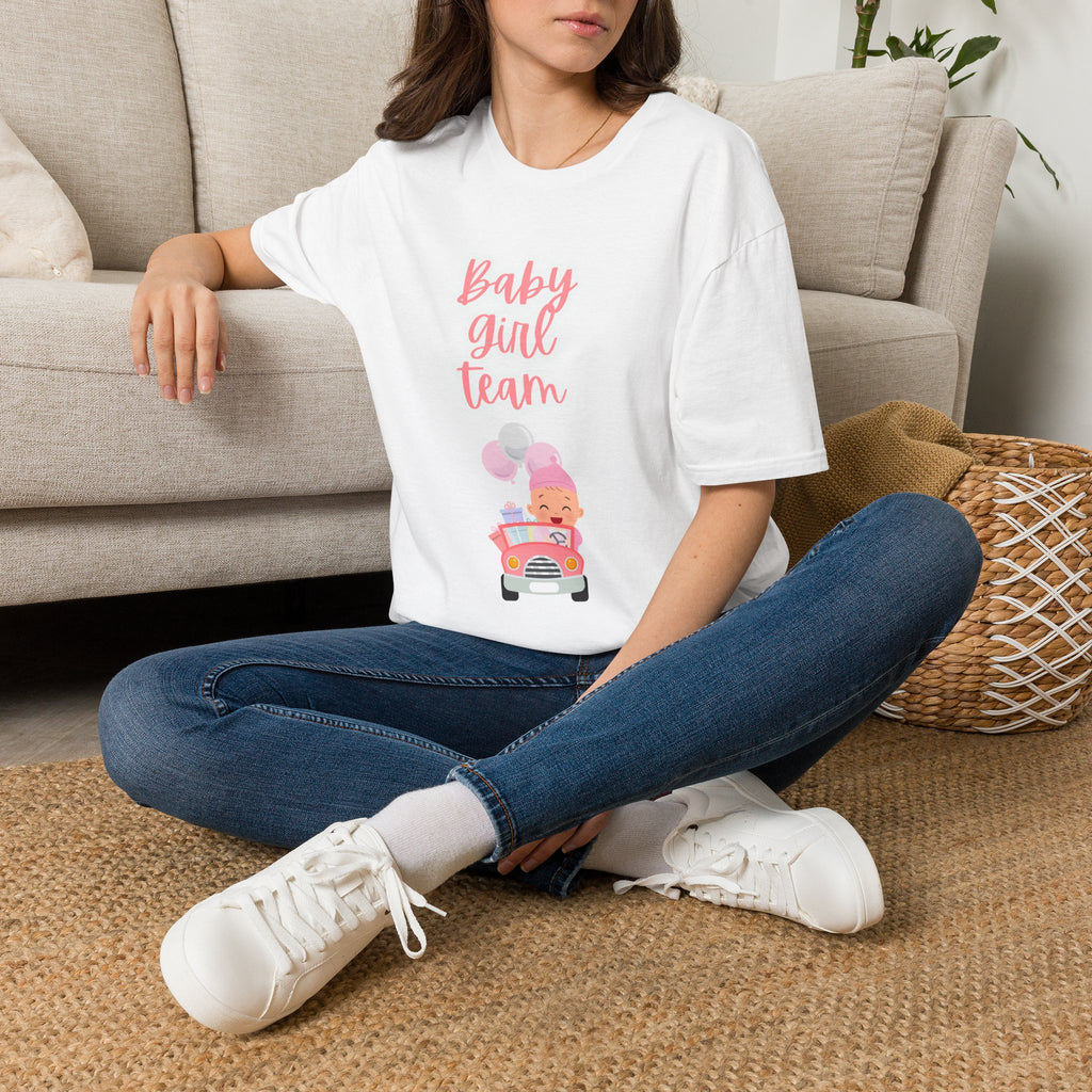 Baby Girl Team T‑Shirt — Pink Script Maternity & Newborn Celebration Tee