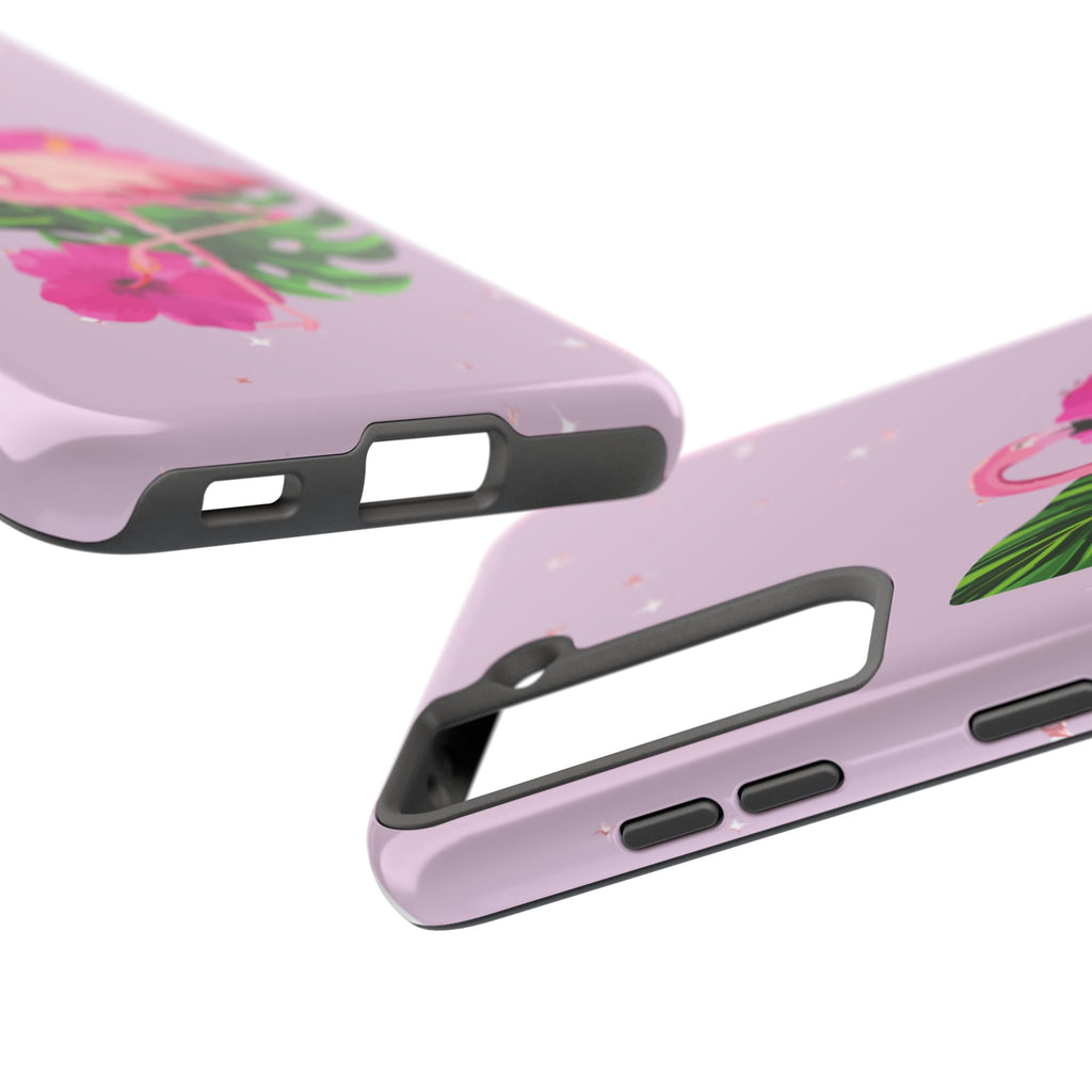 Flamingo Tropical Tough Phone Case — Pink Hibiscus & Palm Leaves