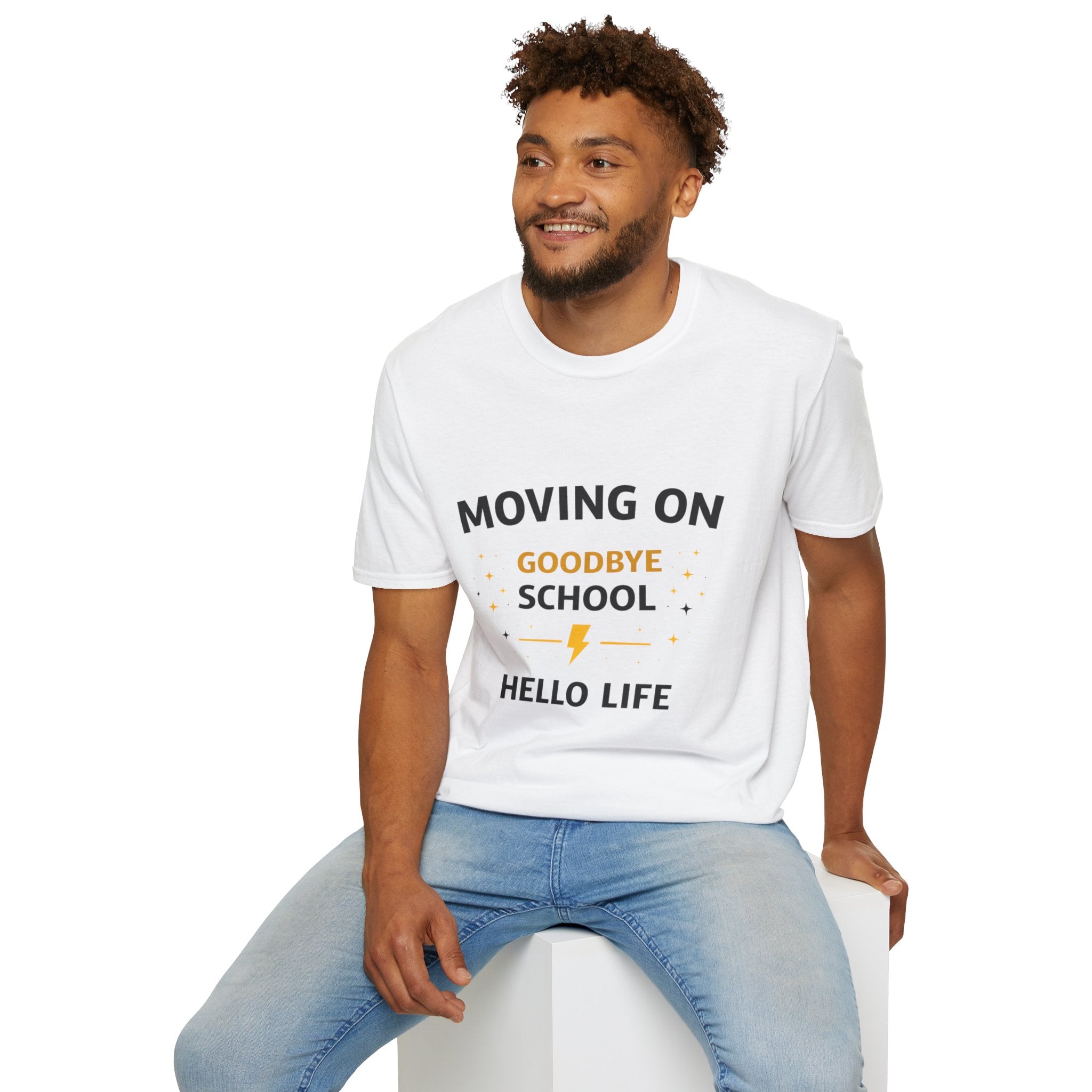 Graduation T-Shirt — "Moving On: Goodbye School, Hello Life" Celebration Tee