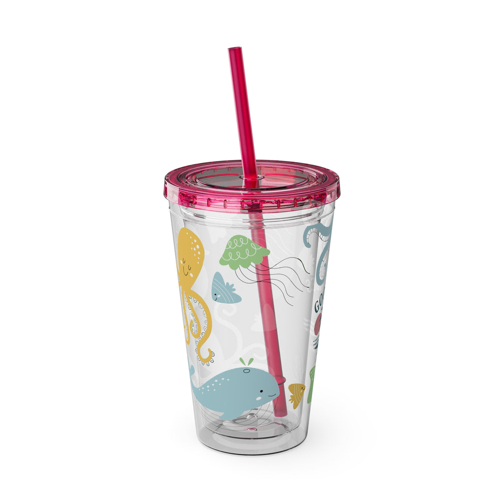Good Vibes Ocean Tumbler with Straw — 16oz Sea Life Travel Cup