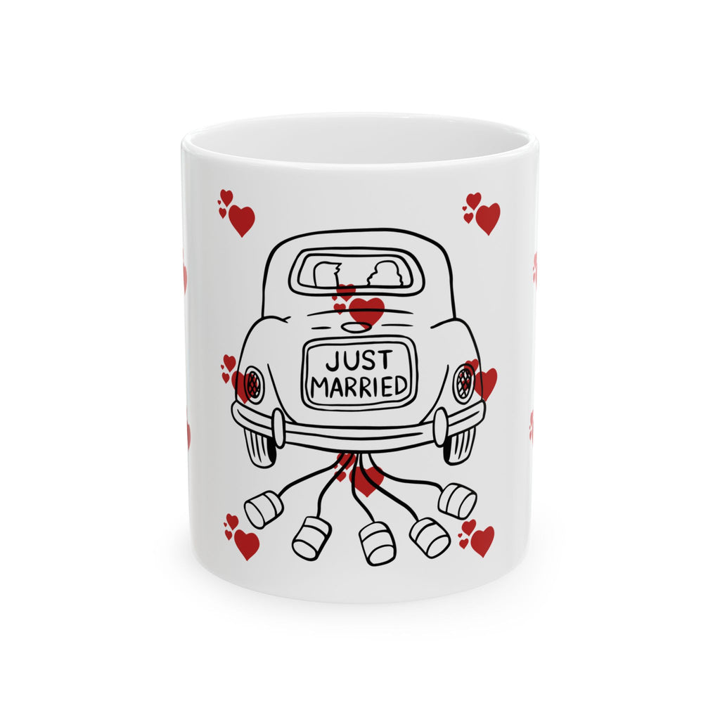 Just Married Car Ceramic Mug – Wedding Newlyweds Coffee Cup (11oz, 15oz)
