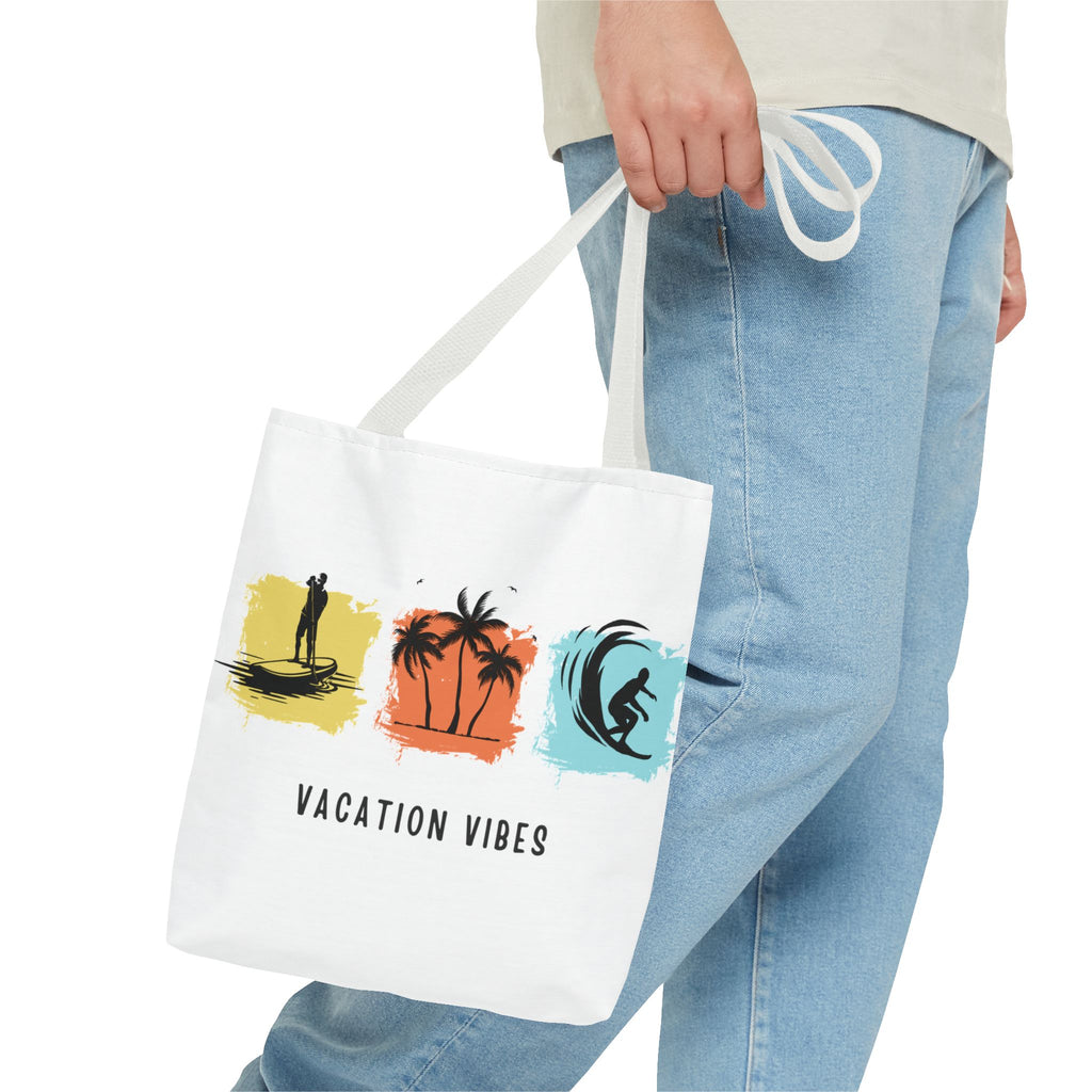 Vacation Vibes Tote Bag — Beach Palm Surf Graphic Tote