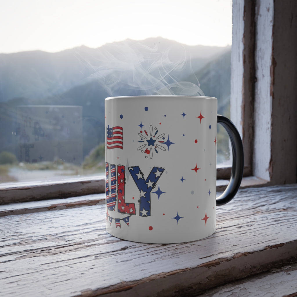 4th of July Color-Changing Mug, 11oz — Patriotic USA Flag Heat Reveal