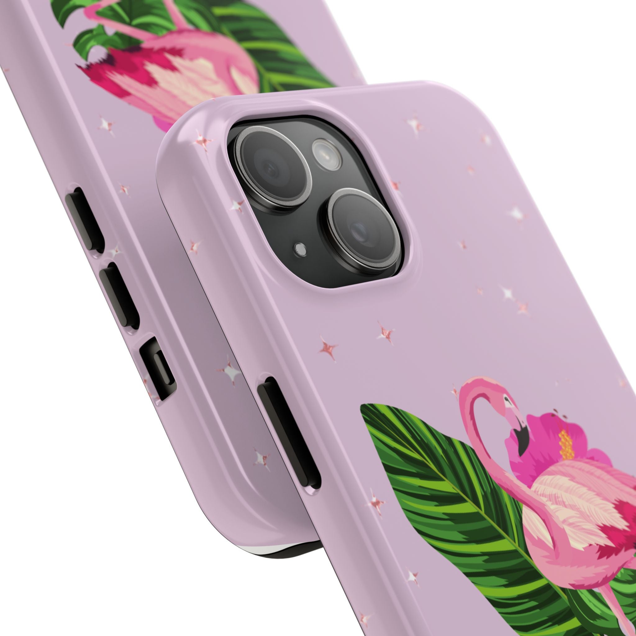 Flamingo Tropical Tough Phone Case — Pink Hibiscus & Palm Leaves