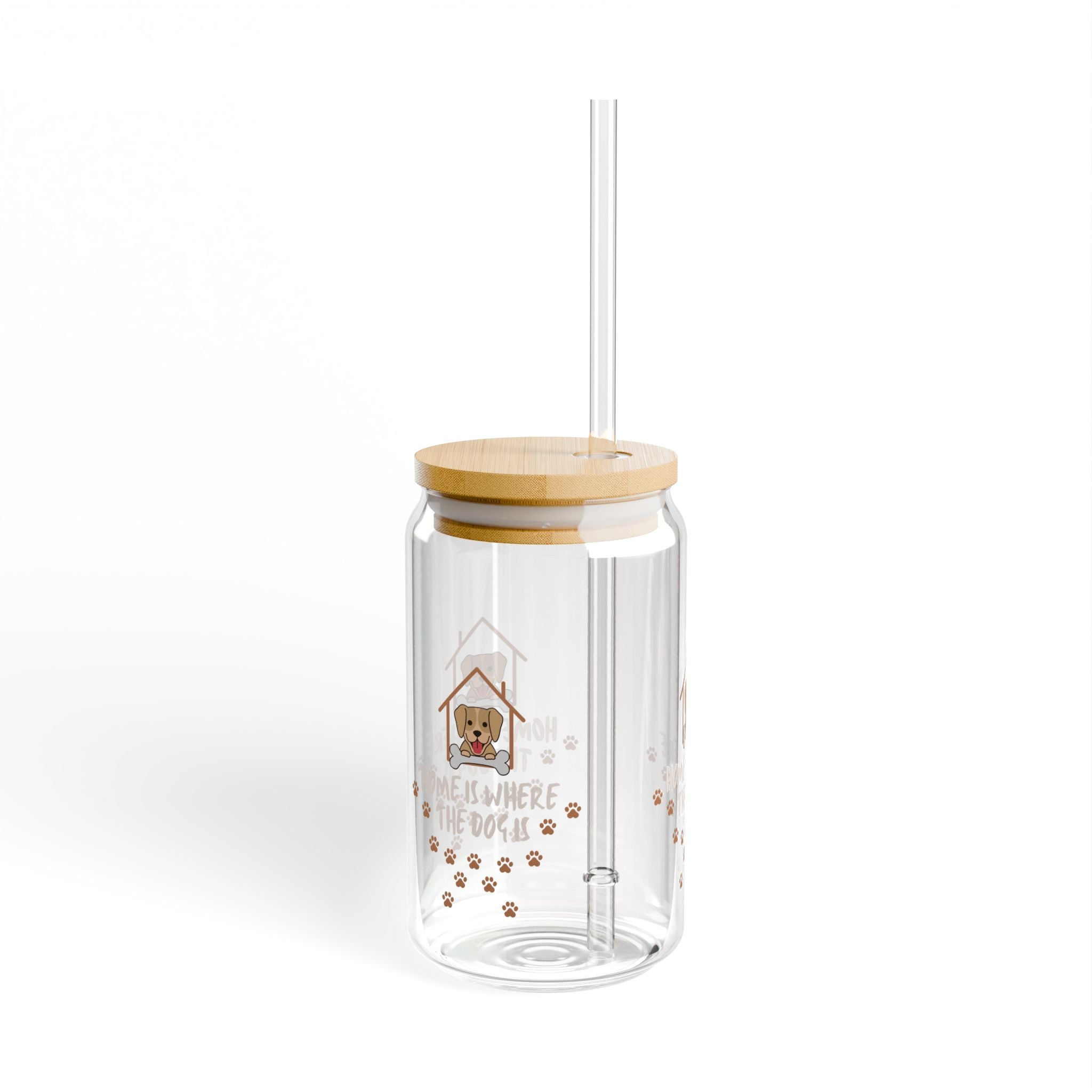 Dog Mom Sipper Glass, 16oz | 'Home Is Where The Dog Is' Paw Print Tumbler with Straw