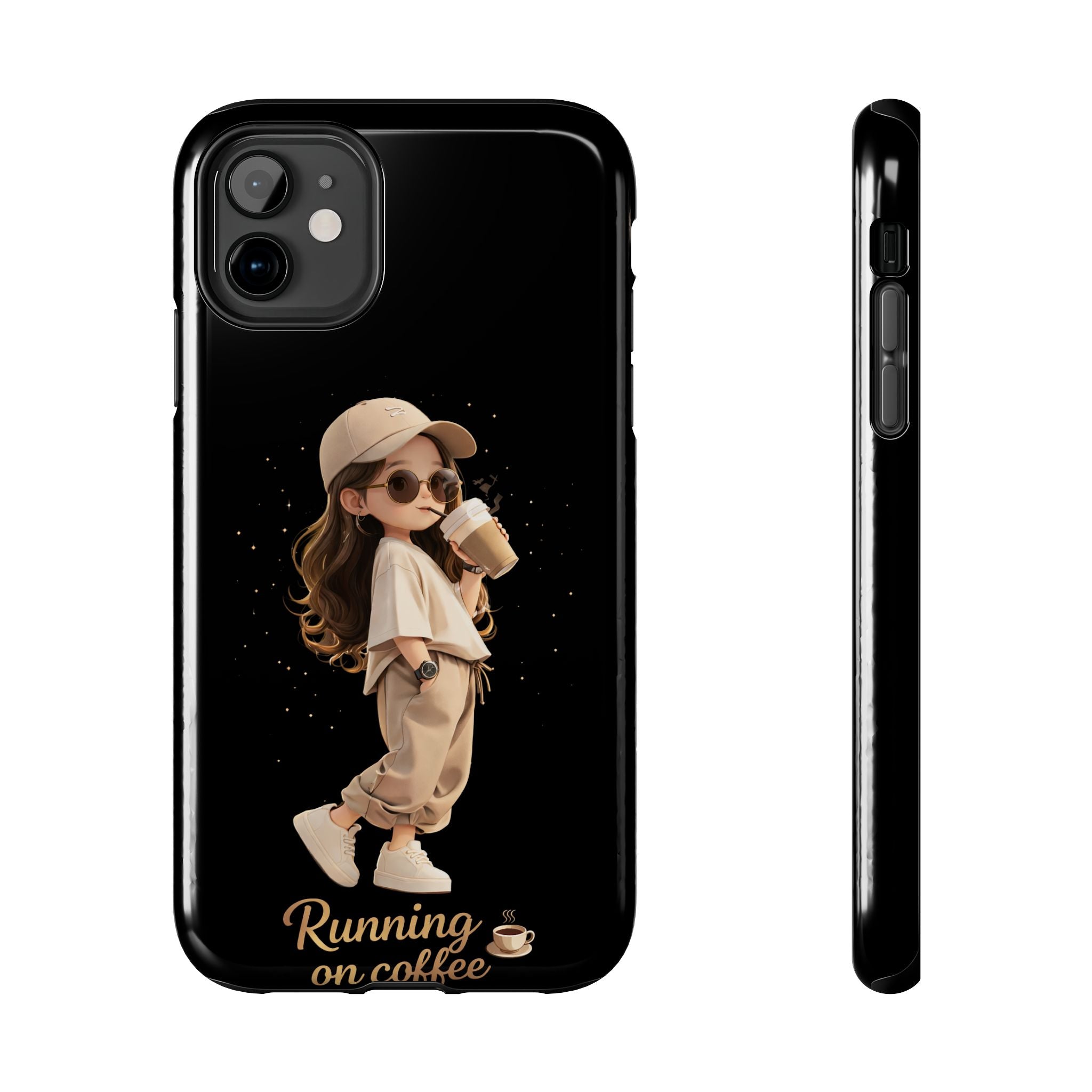 Phone Case — 'Running on Coffee' Cute Coffee Girl Protective Case