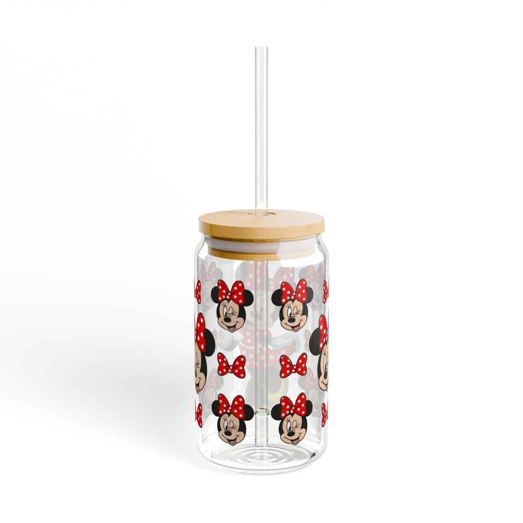 Minnie Mouse 16oz Sipper Glass with Straw – Cute Polka Dot Disney Drink Jar