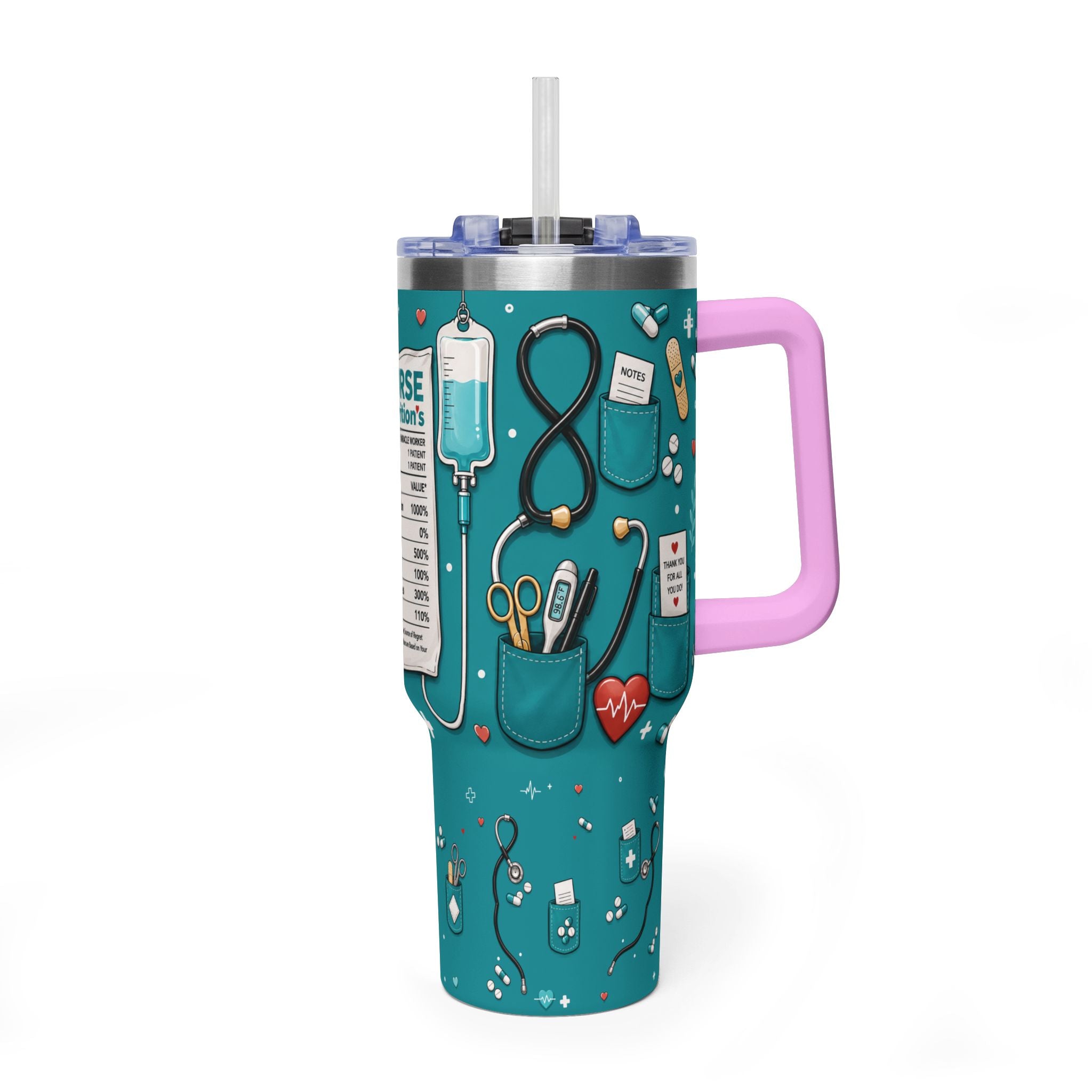 Nurse Nutrition 40oz Vacuum Tumbler – Medical Tools Pattern Insulated Travel Mug