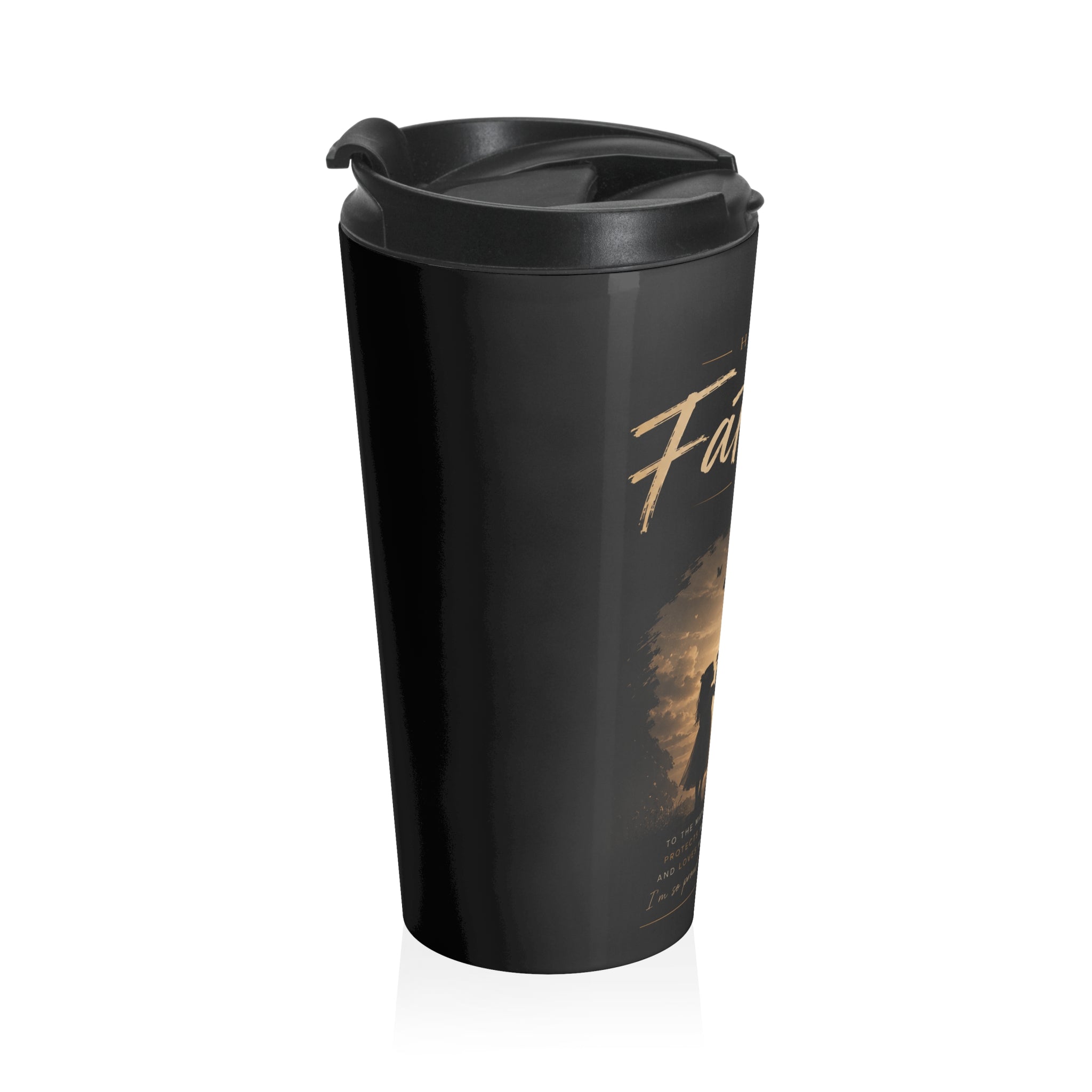 Father's Day Stainless Steel Travel Mug — 'Happy Father's Day' Silhouette Travel Tumbler