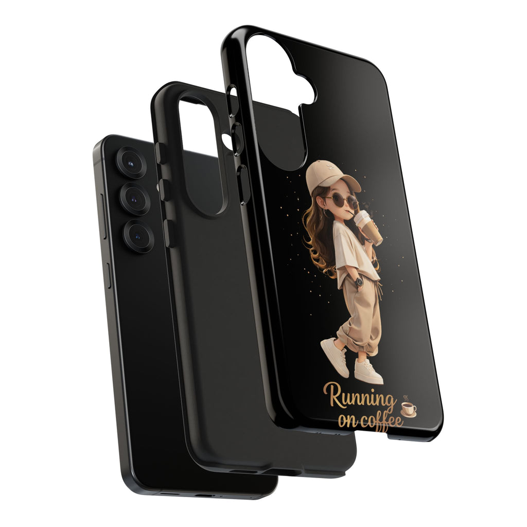 Phone Case — 'Running on Coffee' Cute Coffee Girl Protective Case