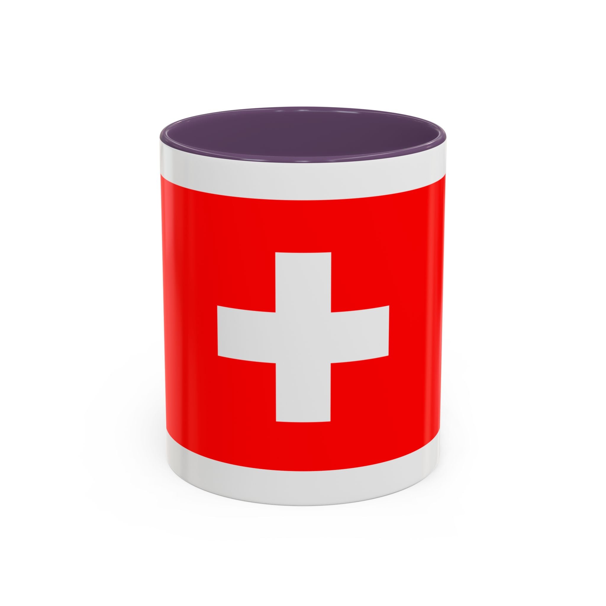 Switzerland Flag Accent Coffee Mug — Red White Swiss Cross Ceramic Mug (11/15oz)
