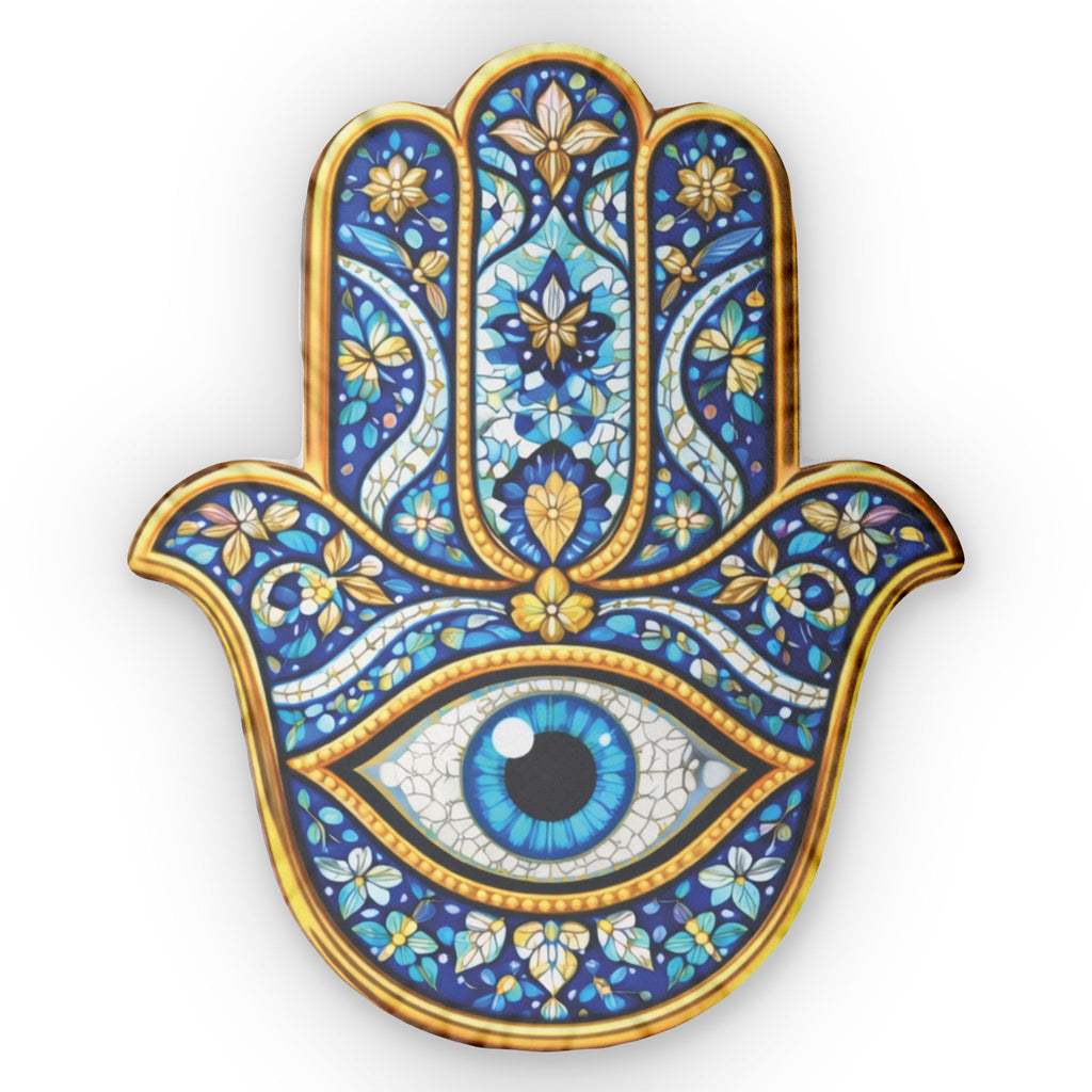 Hamsa Eye Throw Pillow — Blue Mosaic Evil Eye Decorative Cushion