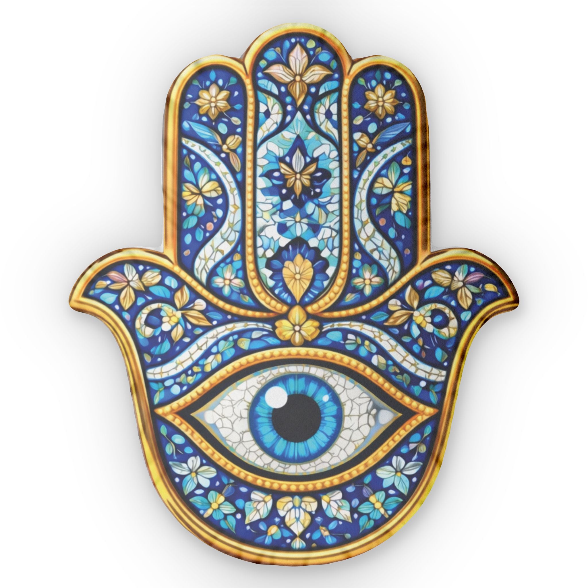 Hamsa Eye Throw Pillow — Blue Mosaic Evil Eye Decorative Cushion