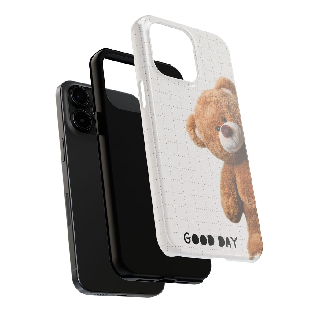 Teddy Bear Tough Phone Case — Cute Plush Peeking Design, Protective Shockproof Cover