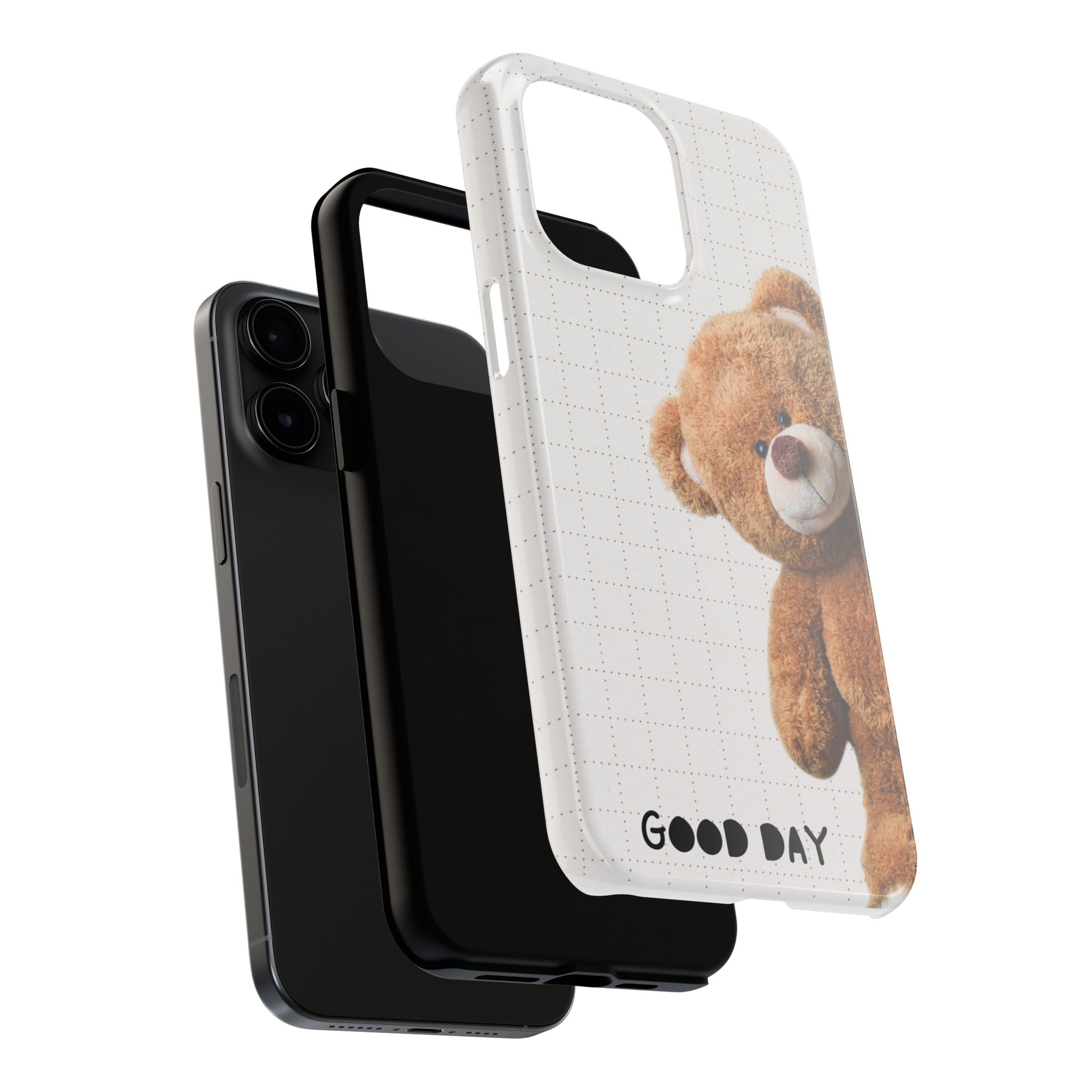 Teddy Bear Tough Phone Case — Cute Plush Peeking Design, Protective Shockproof Cover