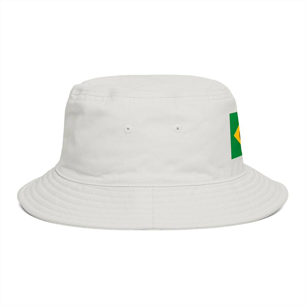 Brazil Flag Bucket Hat — Brown Cotton Sun Hat with Brazilian Flag Patch