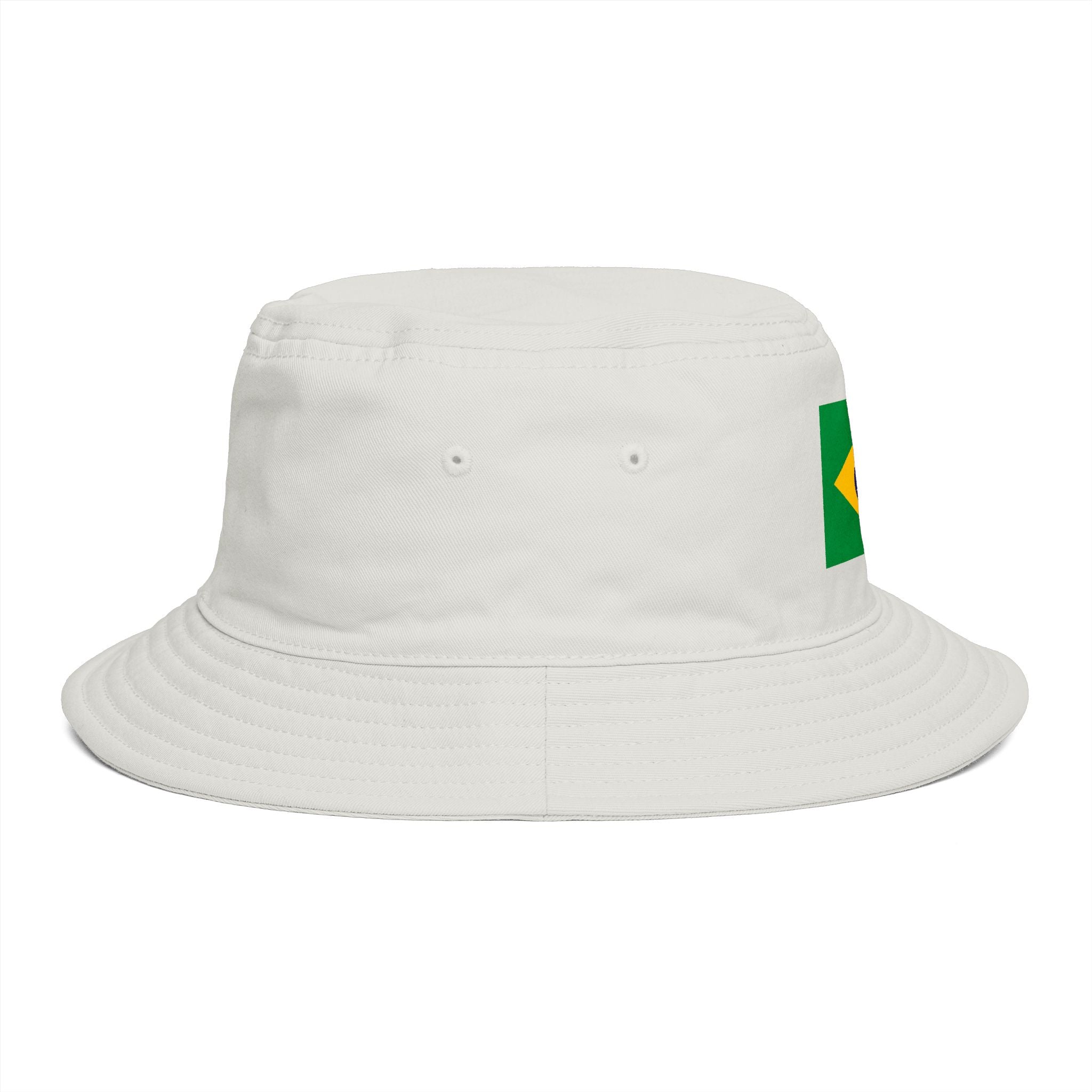 Brazil Flag Bucket Hat — Brown Cotton Sun Hat with Brazilian Flag Patch