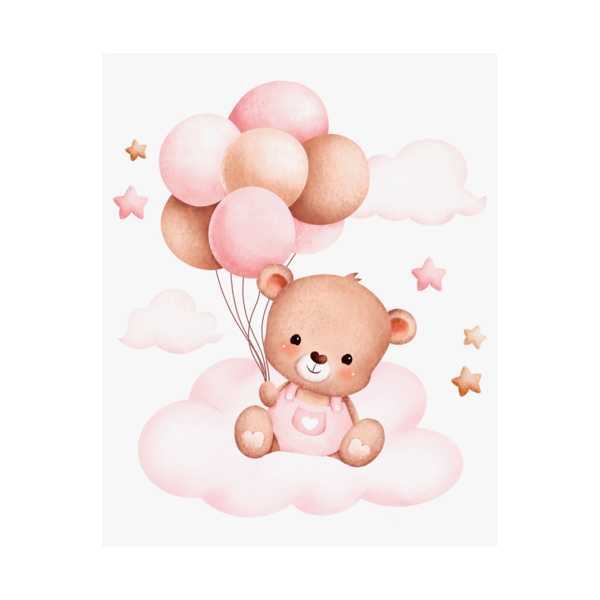 Cute Teddy Bear Balloon Nursery Poster — Pink Cloud Baby Wall Art