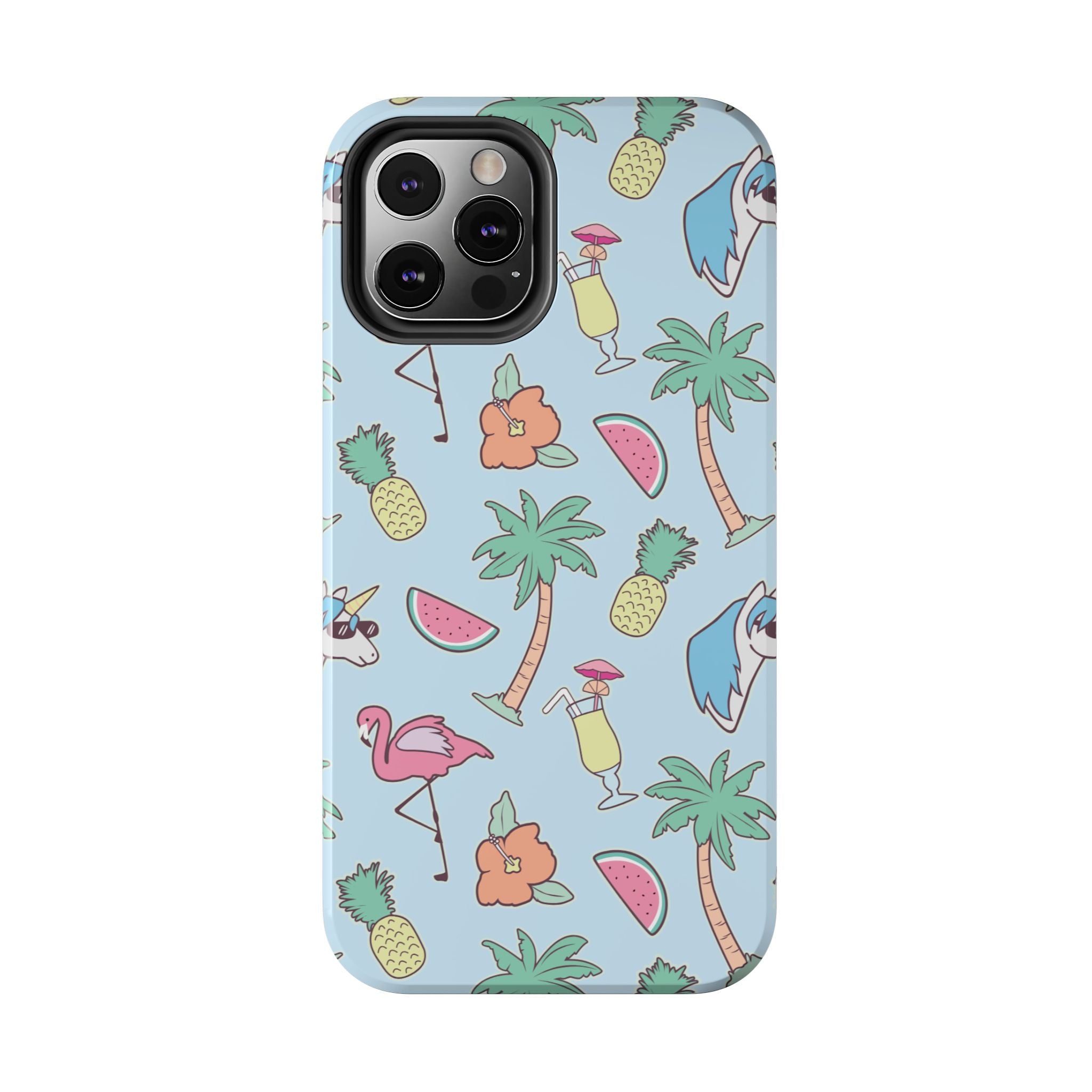 Tropical Summer Tough Phone Case — Pineapple, Flamingo & Palm Pattern