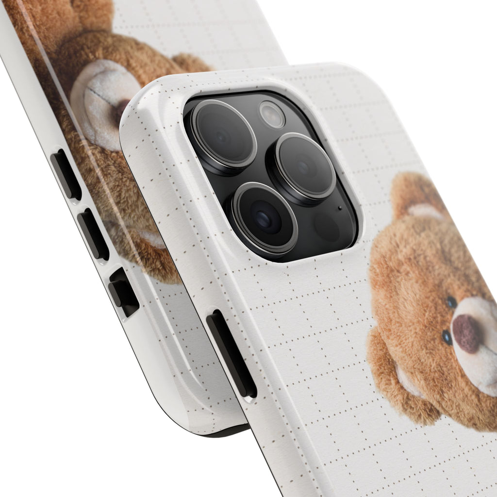 Teddy Bear Tough Phone Case — Cute Plush Peeking Design, Protective Shockproof Cover