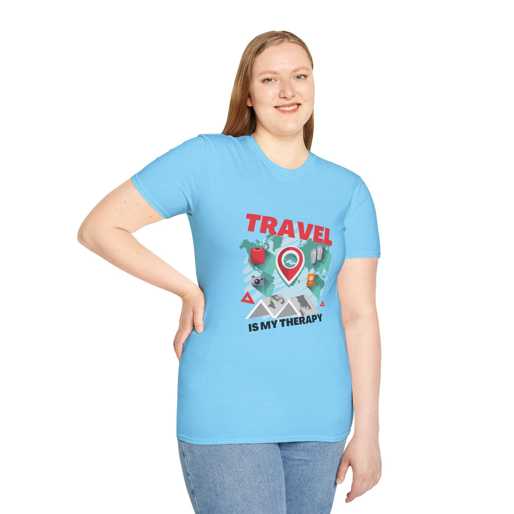 Travel Is My Therapy T-Shirt — Wanderlust Map Tee for Travelers & Adventure Lovers