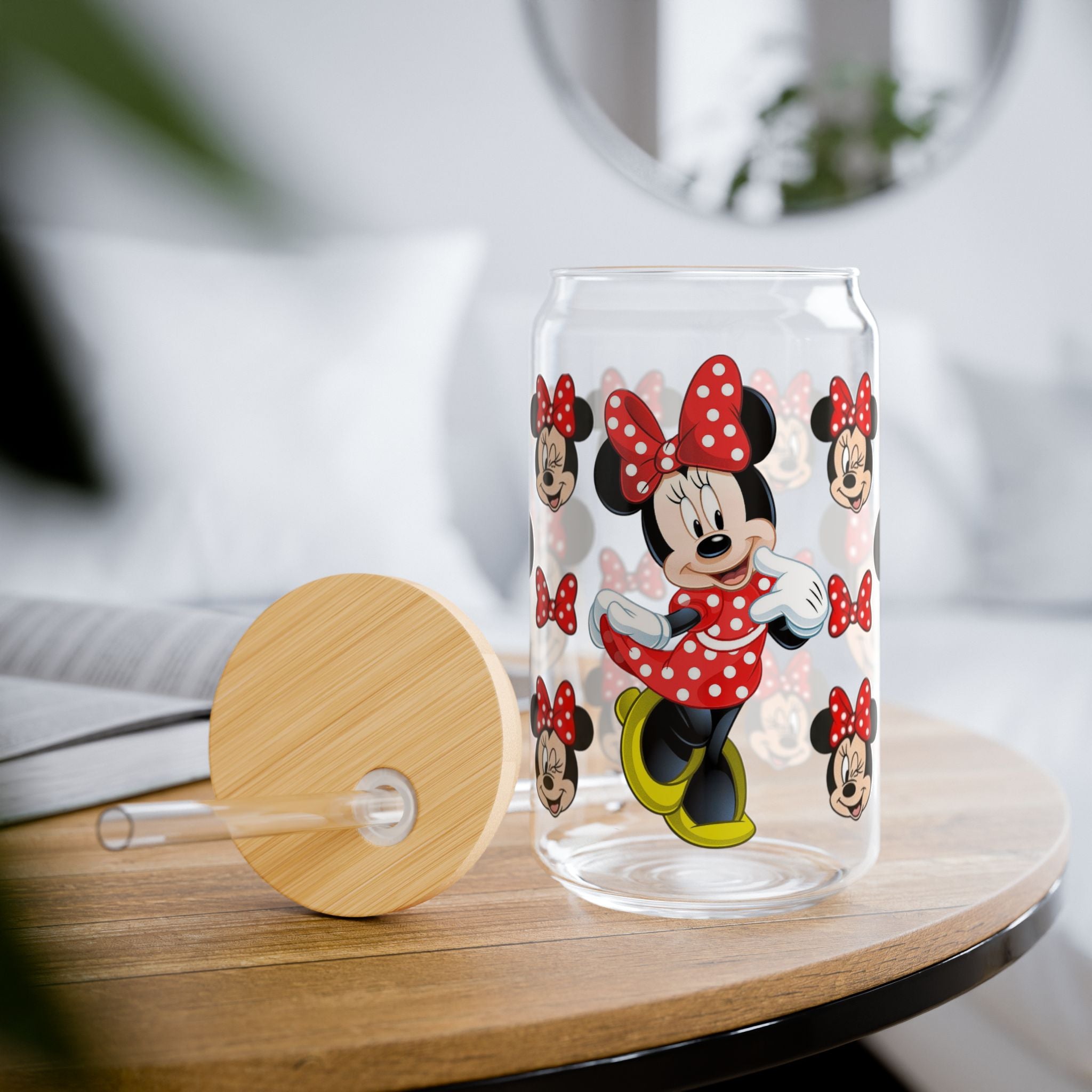 Minnie Mouse 16oz Sipper Glass with Straw – Cute Polka Dot Disney Drink Jar
