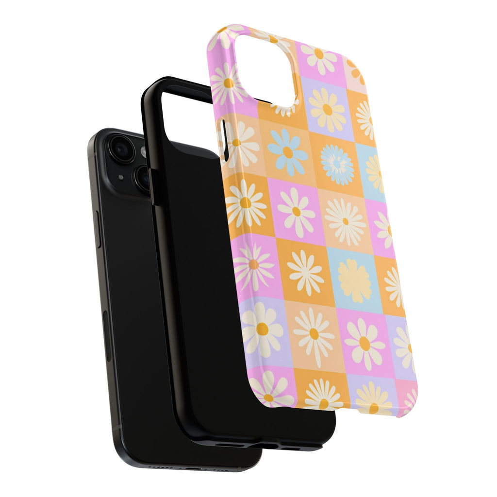 Daisy Check Tough Phone Case – Retro Pastel Floral iPhone Cover