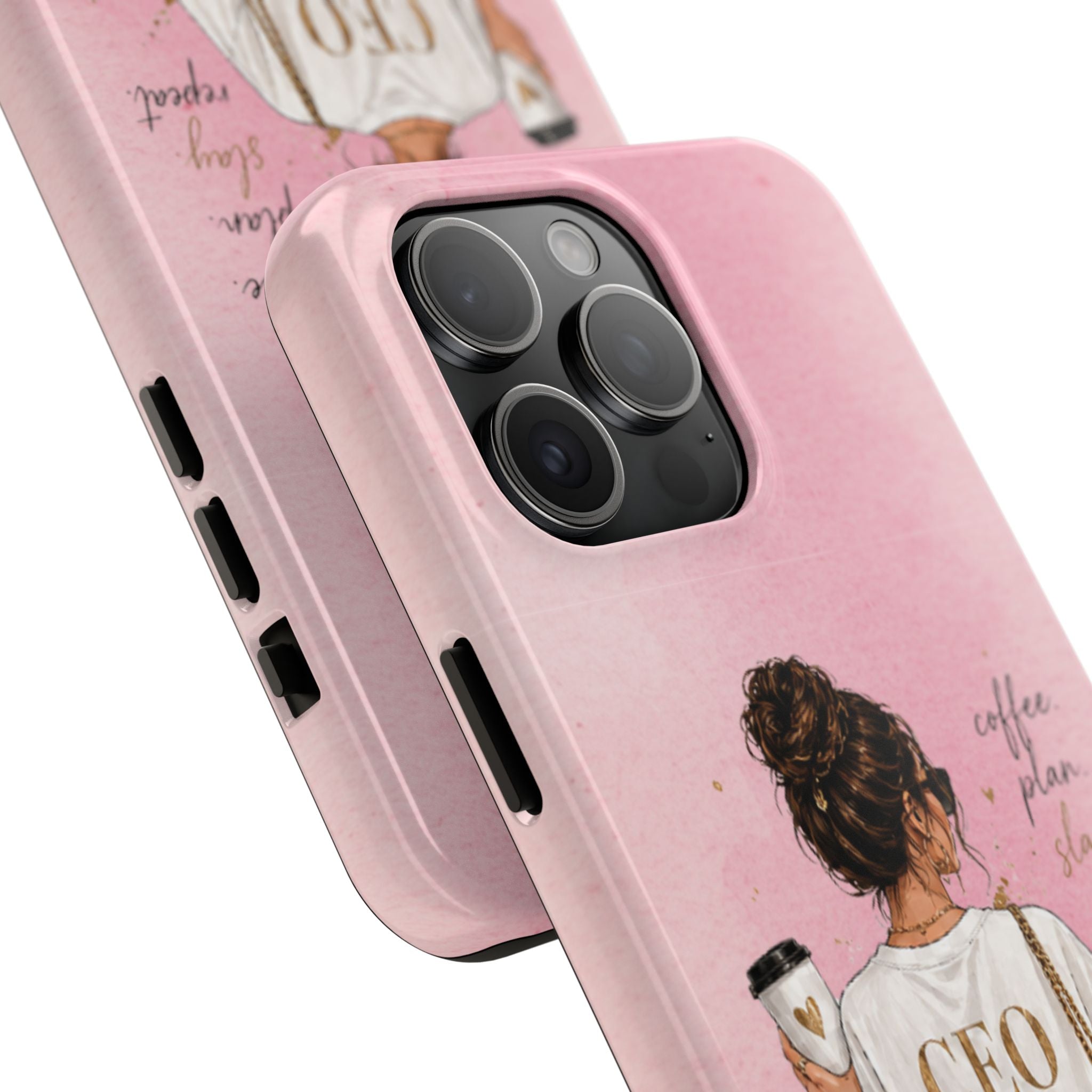 CEO Mood Tough Phone Case — "Coffee, Plan, Slay, Repeat" Pink Protective Cover