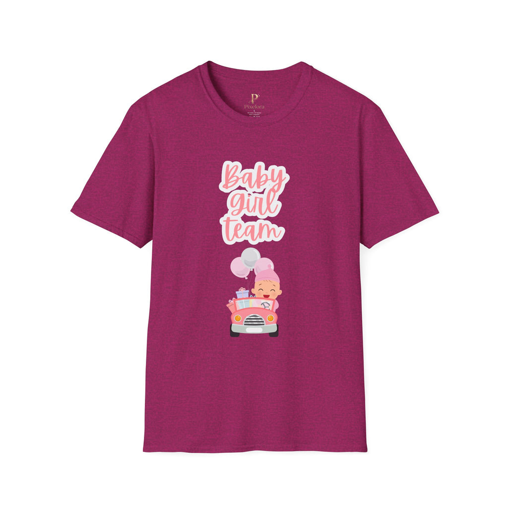 Baby Girl Team T‑Shirt — Pink Script Maternity & Newborn Celebration Tee