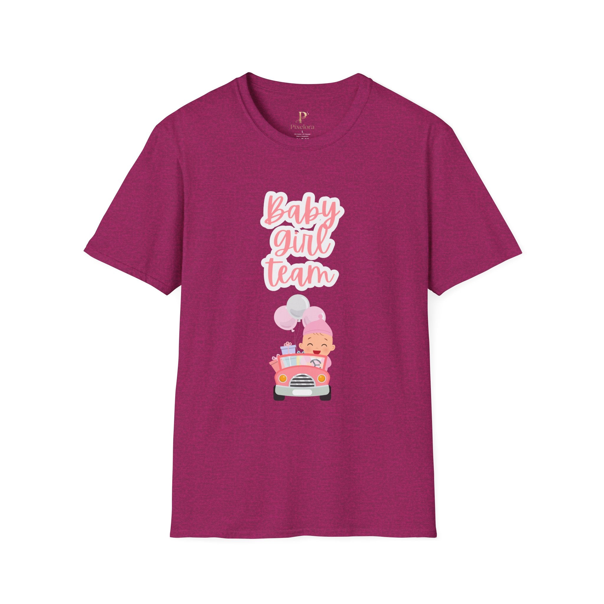 Baby Girl Team T‑Shirt — Pink Script Maternity & Newborn Celebration Tee