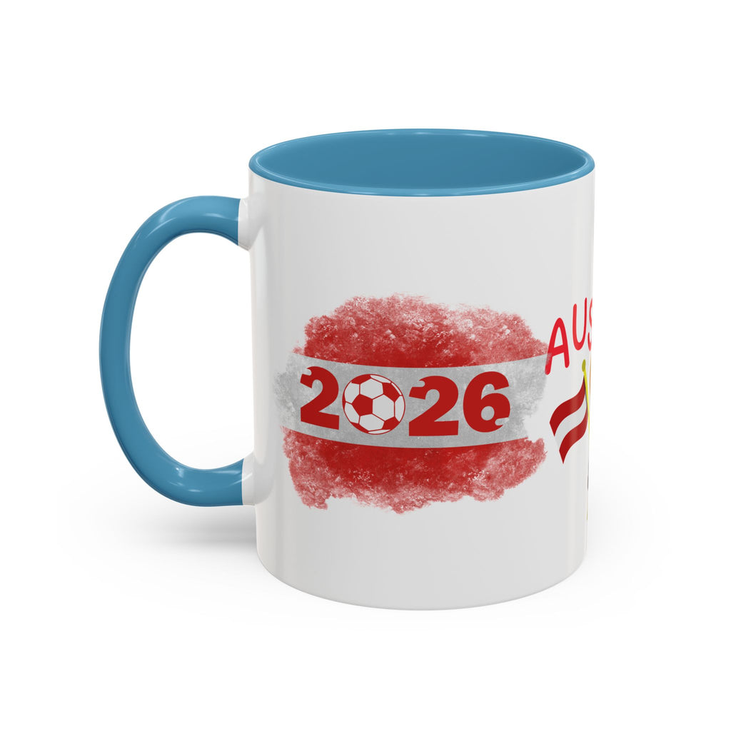 Austria 2026 Soccer Cup Accent Coffee Mug — Red Flag & Trophy Design (11/15oz)