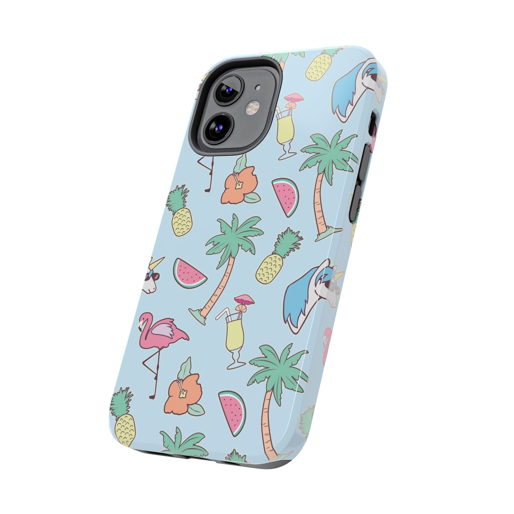 Tropical Summer Tough Phone Case — Pineapple, Flamingo & Palm Pattern